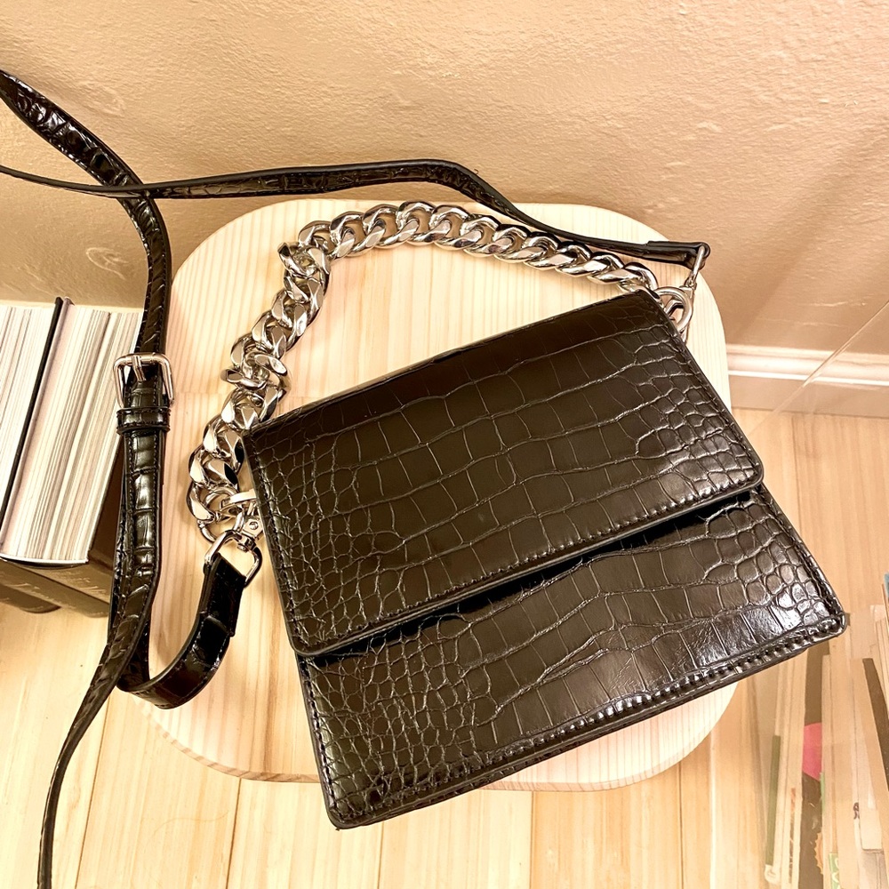 Brandy Melville Black Leather 3 strap bag/chain!